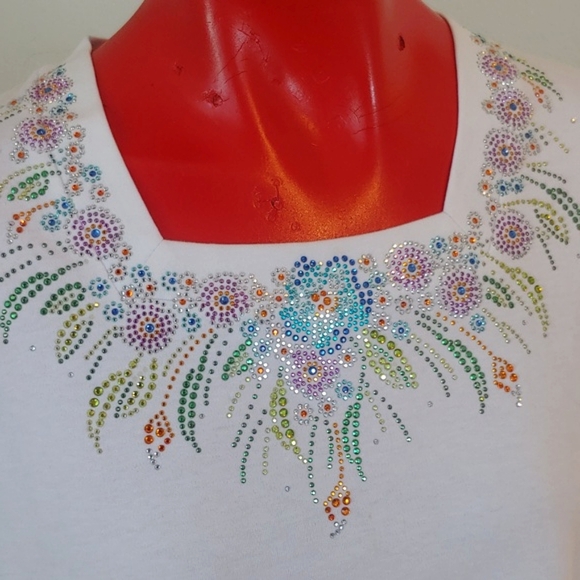 Embellished Women's Square Neck Top in White with Long Sleeves size Small - Picture 10 of 14